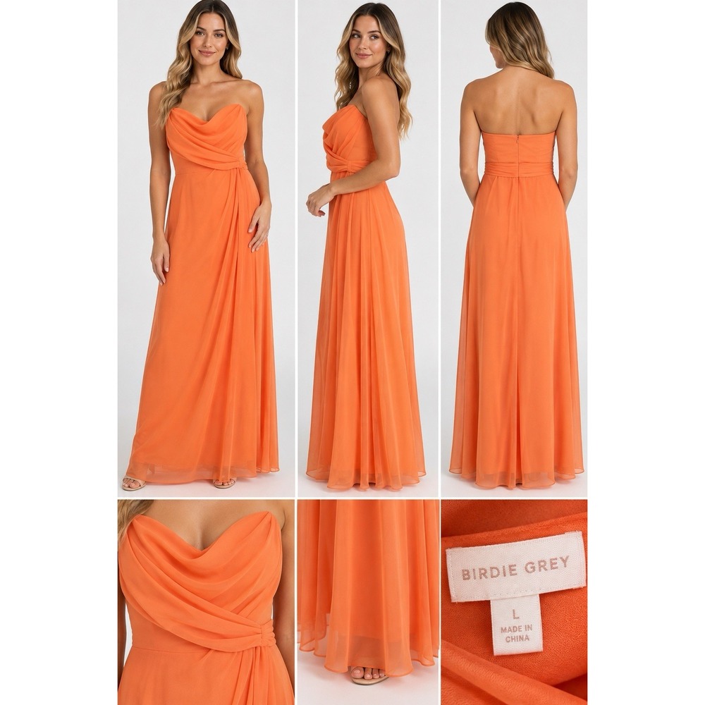 Birdie Grey Orange Maxi Dress Large Draped Cowl Neck Formal Party Gown